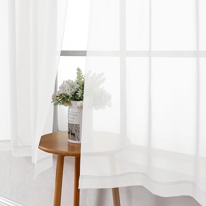 Lecloud White Sheer Curtains 63 Inch Length 2 Panels, Elegant Voile Drapes for Dinning Small Windows, Light Filtering Gauzy Curtain for Living Room Bedroom Bathroom, Dual Rod Pocket, 40" W x 63" L
