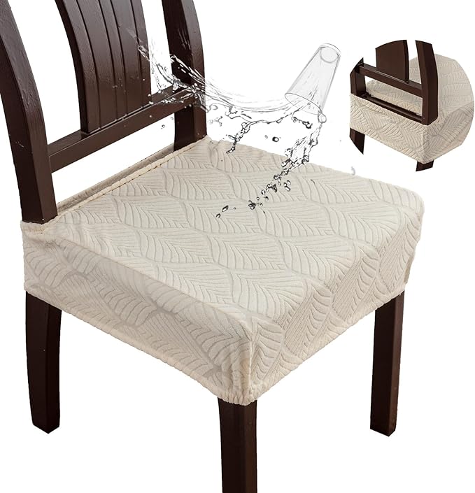 Removable and Washable Seat Covers for Dining Room Chairs Set of 6 - Waterproof Stretch Chair Seat Slipcovers, No Back Covers