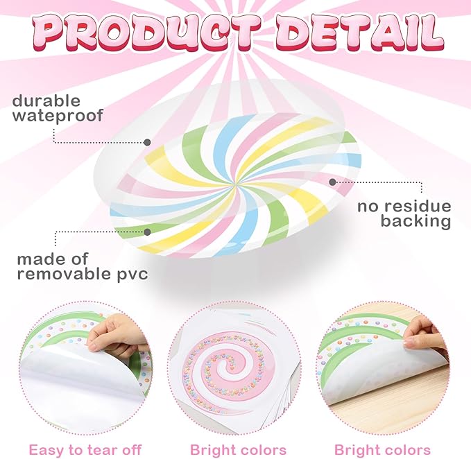 16 Pcs Large Peppermint Christmas Floor Decals Removable Pastel Candy Christmas Floor Stickers Xmas Wall Decals for Home Counters Party Decorations(Pastel,Cute)