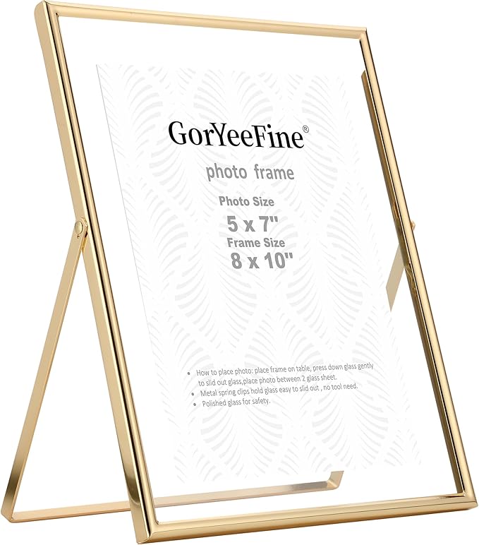 Gold 4x6" Floating Picture Frame for Photo(2x3'',3.5x5''),Adjustable Tabletop/Shelf,Floating Picture Frames 2x3'',Classy Metal Gift Frames for Wedding,Thanksgiving,Christmas