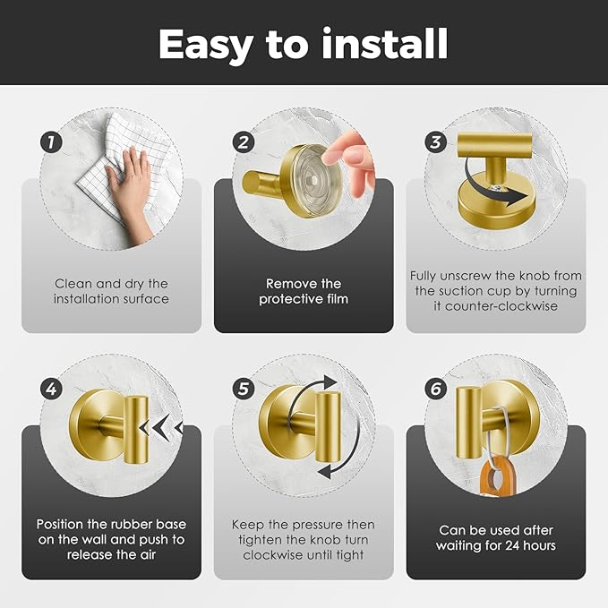 Shower Hooks for Inside Shower,No-Drill Removable&Reusable Towel Hooks for Bathroom,Heavy Duty Suction Cup Hooks for Glass Window,4 Packs(Gold)