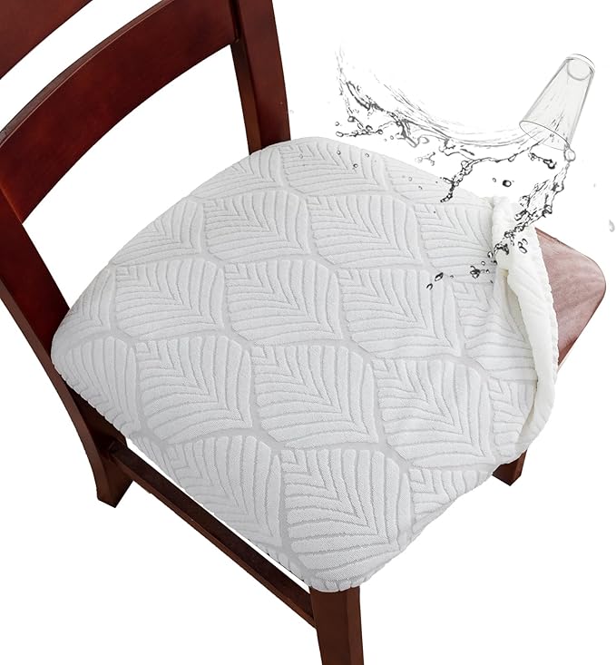 Genina Waterproof Dining Room Chair Cover Set of 2, Stretch Jacquard Seat Covers for Dining Room Chairs, Kitchen Parsons Chair Covers Slipcover Protector