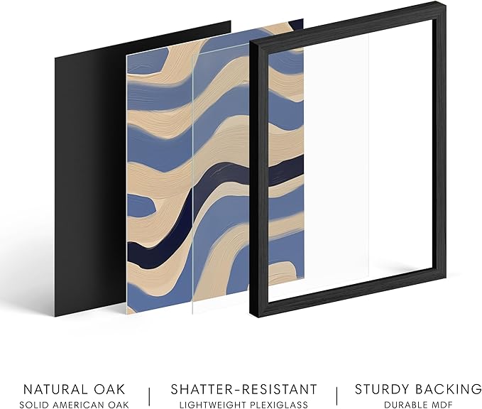 HAUS AND HUES Modern Abstract Wall Art - Blue and Green Living Room Art, Modern Artwork for Walls, Minimalist Picture for Living Room(Blue Abstract Pattern 4, Black Frame, 8x10)