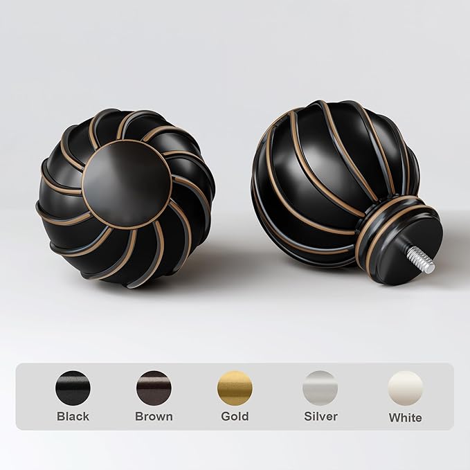 Oneach 2 Pack Black Curtain Rods for Windows 72 to 144 Inch, 7/8" Adjustable Heavy Duty Decorative Drapery Rods with Round Netted Texture Finials (36 to 150 Inch)