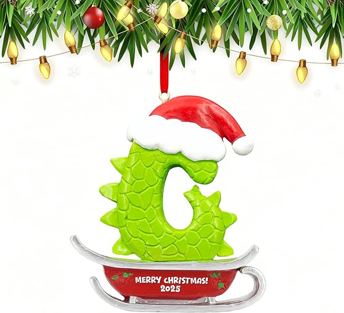 26 Letter Ornaments for Christmas Tree Decoration,Personalized Letters Ornaments, Initial Christmas Ornament, Hanging DIY Letter Xtmas Dinosaur Ornament, Gifts for Family Friends (G)
