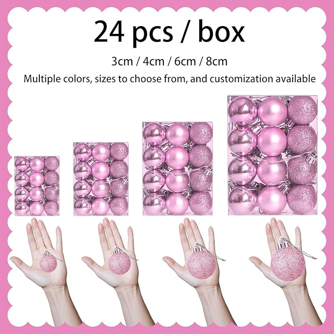 24 Count Mini Pink Ornaments for Mini Christmas Tree, Small Shatterproof Christmas Tree Ornaments Balls Party Decorations, 1.2 Inch