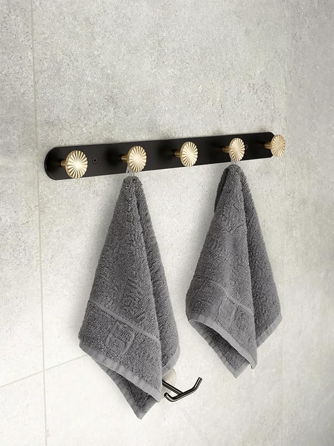 1 Pack Coat Rack Wall Mounted Gold Black Towel Hooks for Bathrooms Wall Hooks for Hanging Robe Coat Hooks Kitchen Decorative Heavy Duty Zinc Alloy