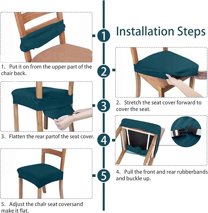 Dining Chair Seat Covers Set of 4, Stretch Velvet Chair Seat Slipcovers Protector, Removable Washable Kitchen Chair Covers for Dining Room Chairs (Set of 4, Teal)