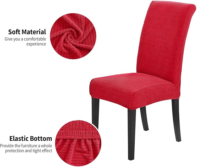 Joccun Chair Covers for Dining Room Set of 4,Dining Chair Slipcovers Stretch Dining Room Chair Covers Seat Protector,Washable Parsons Chair Cover for Home,Hotel,Banquet(Ruby,4 Pack)