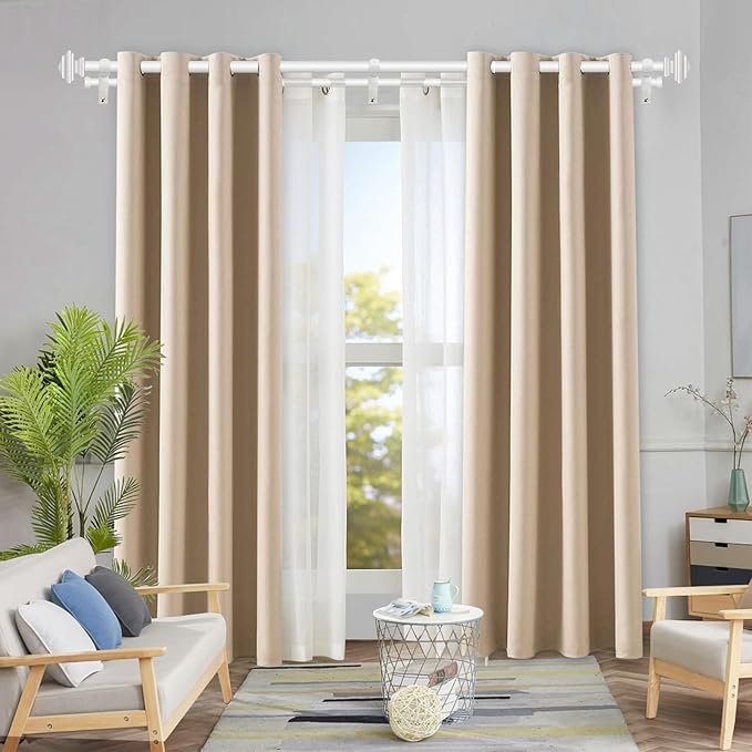 KAMANINA 1 Inch Double Curtain Rods for Windows 36 to 72 Inches (3-6 Feet), Adjustable Heavy Duty Drapery Rod, Telescoping Dual Curtain Rod with Square Ends, Ivory White
