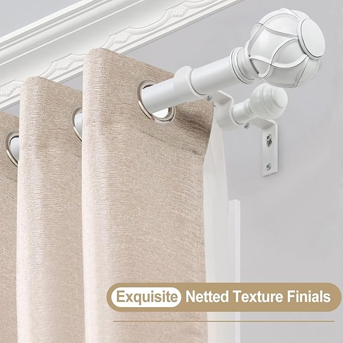 KAMANINA 1 Inch Double Curtain Rods for Windows 66 to 120 Inches ((5.5-10 Feet), Ivory White Heavy Duty Double Curtain Rod, Telescoping Drapery Rod with Netted Texture Finials