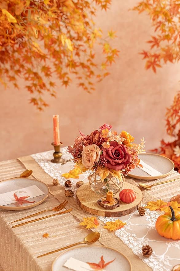 TINGE TIME Silk Fake Flowers Combo, Fake Foam Roses with Stems for DIY Wedding Bouquets Centerpieces Baby Shower Party Home Decorations(Terracotta)