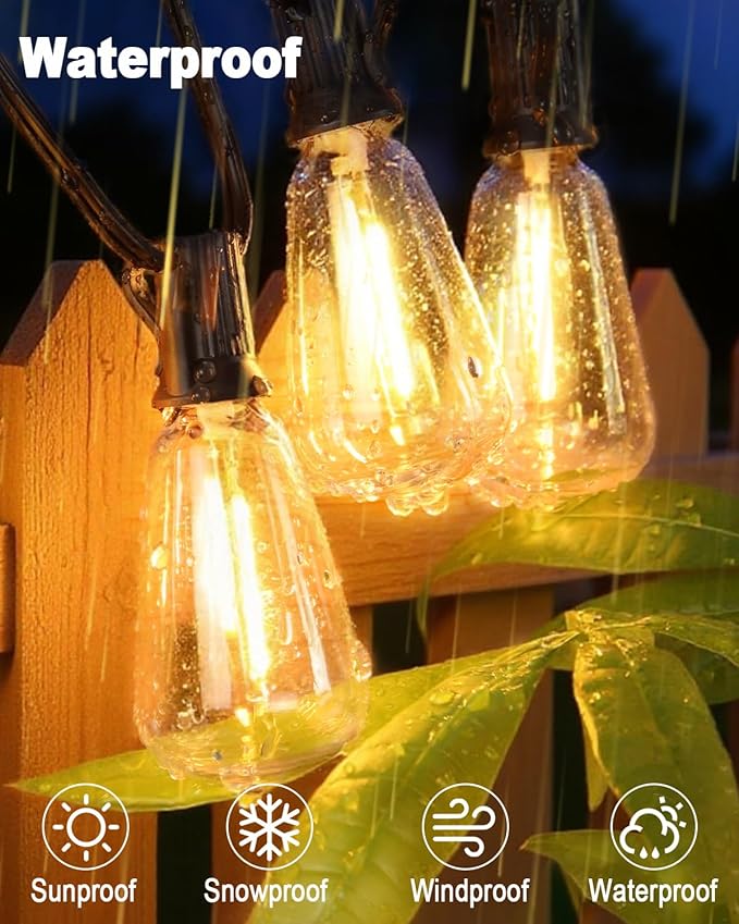 BRIMAX 10FT Outdoor String Lights with 10 Bulbs,ST38 1W Plastic LED Edison Bulbs, Shatterproof, Waterproof String Lights, Perfect for Bistro, Pergola, Backyard and Garden