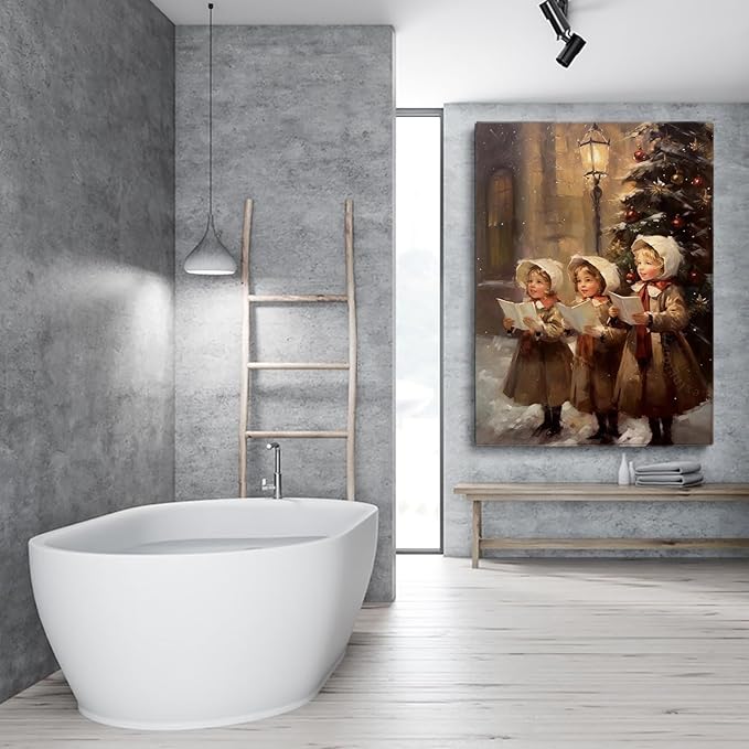 Christmas Carolers Wall Art,Three Children Christmas Carolers Poster,Christmas Decor,Holiday Decor,Winter Print,Christmas Print,Nursery Decor Art,Vintage Winter Christmas Print24x36inch Framed Art
