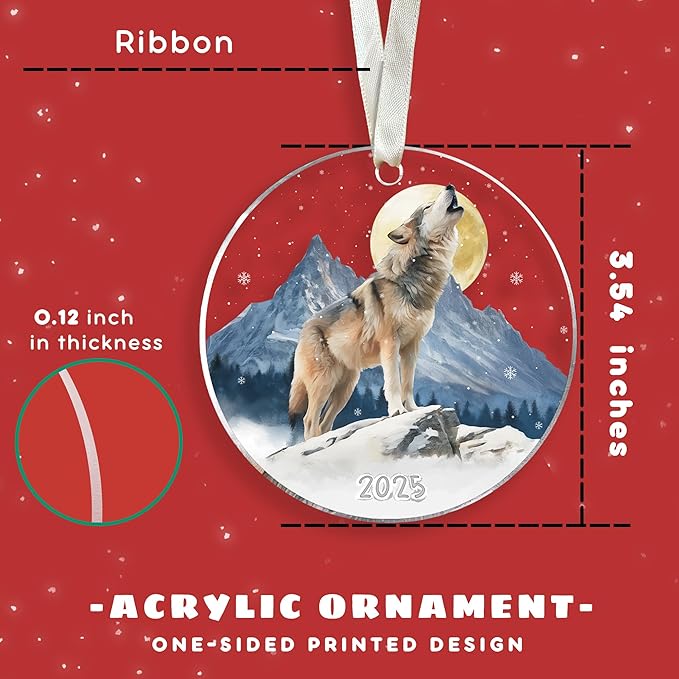 Wolf Ornament - Wolf Gifts for Lovers, Women, Men - Funny Animals Ornaments for Christmas Tree - Animals Themed Gifts - Cute Acrylic Christmas Ornament 2025