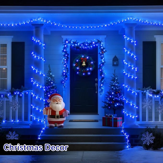 JXLEDAYY 403 FT 1000 LED Christmas Lights Outdoor Fairy Lights Plug in Extra Long String Lights Clear Wire Waterproof 8 Modes Timer for Outside House Tree Garden Yard Wedding Party Decorations-Blue