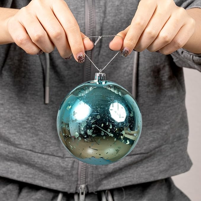 XmasExp Large Christmas Ball Ornaments,4pcs Light Blue Giant Shatterproof Plastic Hanging Mercury Xmas Ball Decorations Christmas Tree Ornaments (Lake Blue, 4")