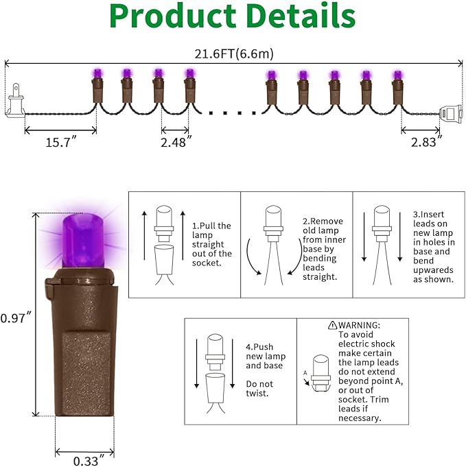 LAMPHOME Purple Halloween Lights- 21.6FT100 LED Christmas Lights, Mini led String Light for Indoor Outdoor Home Holiday Party Wedding Independence Day Decoration