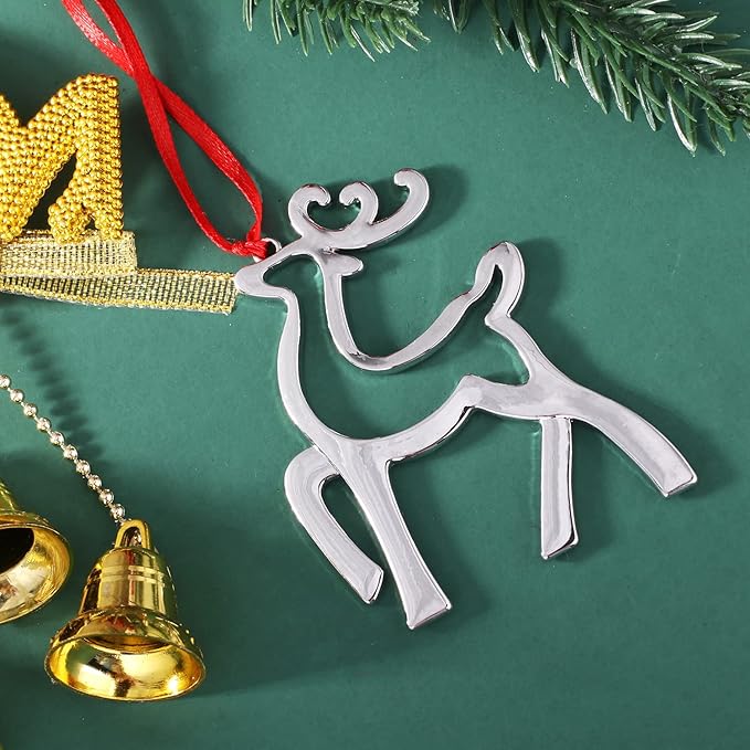 Set of 6 Hanging Ornaments, Silver Christmas Ornament for Xmas Tree Decor, Reindeer Christmas Tree Ornament Gift Holiday Party Supplies
