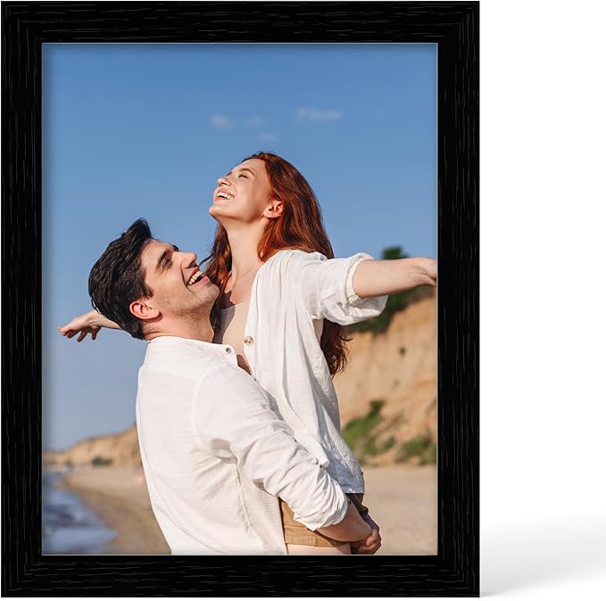 8.5x11 Picture Frame - 8.5 x 11 Photo Frame Made of Solid Oak Wood and Real Glass,Display Picture 2 Opening 5x7 with Mat or 8.5x11 Without Mat for Wall & Tabletop(Color Black)