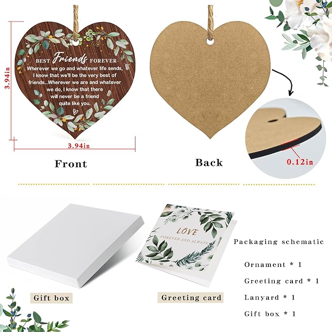 SIABERTERL MDF Christmas Ornaments Best Friend Ornament 2025 Edition Friendship Forever BFF Tree Ornament Ceramic Keepsake with Double-Sided Printing and Ribbon Gift Box Packaging with Greeting Card