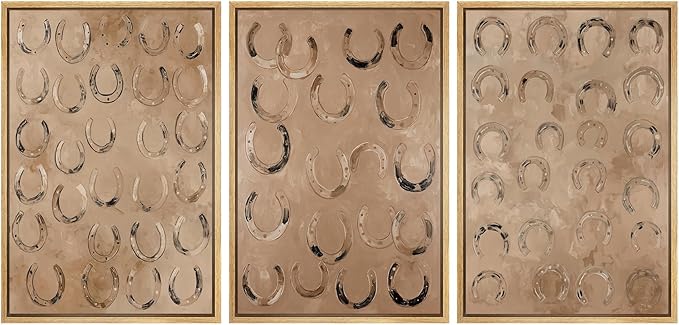 MUDECOR Framed Wall Art Print Set Western Decor Horseshoes Pattern Rustic Neutral Illustrations Modern Art Boho Decorative Colorful Chic for Living Room, Bedroom, Office - 16"x24"x3 NATURAL