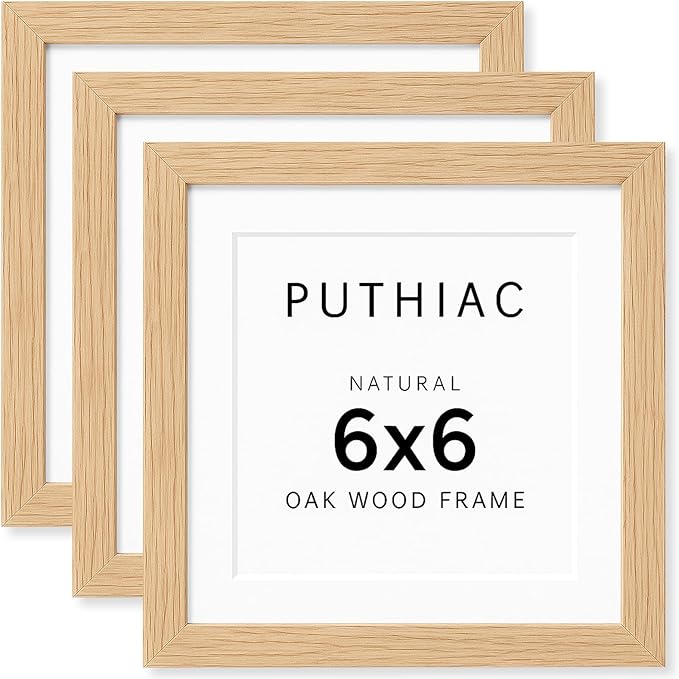 6x6 Oak Wood Picture Frame - Minimalist 6x6 Picture Frame, 6"x6" Frame Wood, Natural Solid Wooden Picture Frames for Wall Art Photo and Prints(3 Pack, Beige)