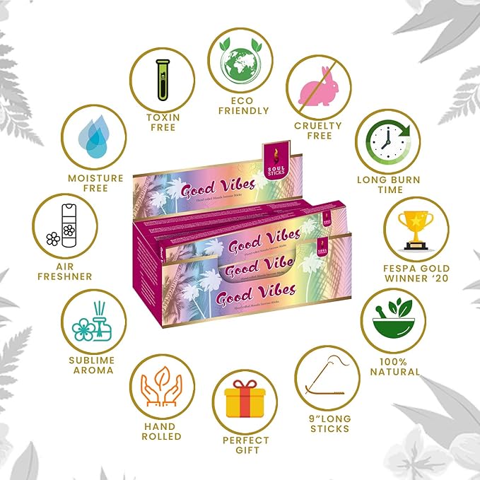 SOUL STICKS Hand-Rolled Incense Sticks Divine Spirit Blends 180 Gram Box | 100% Natural Masala Incense Organic Home Fragrance Agarbatti (Good Vibes)