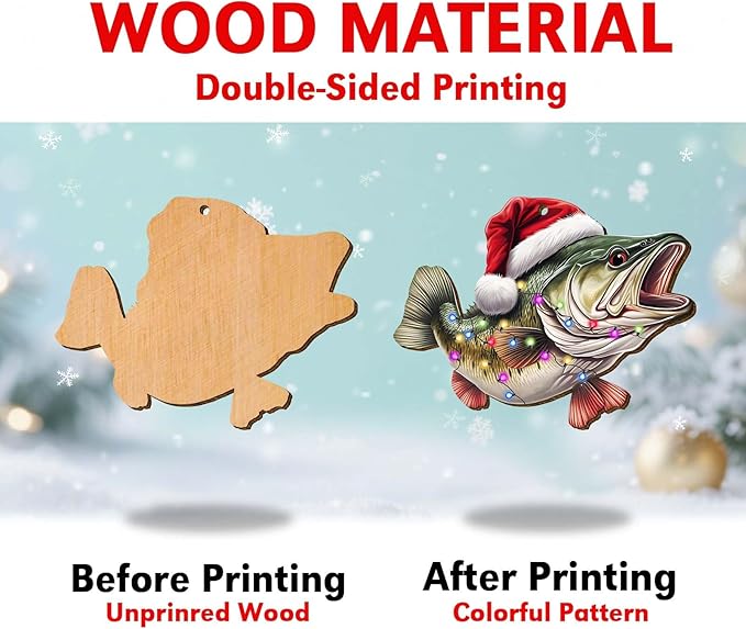 Largemouth Bass Fish Christmas Tree Keepsake Ornaments, Fishing Themed 2 Side Printed Flat Wooden Ornament, Animal Xmas Hanging Decor