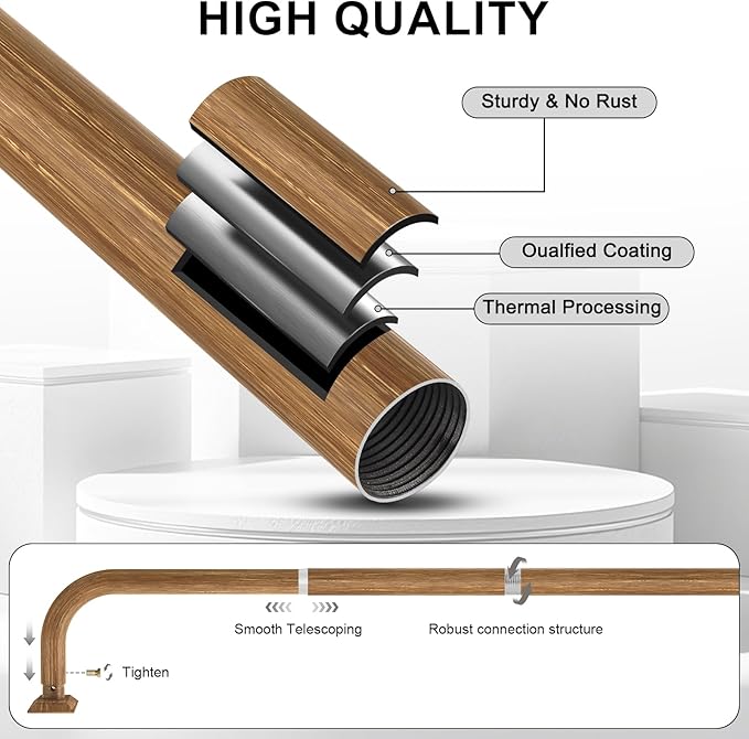 Wood Curtain Rods 2 Pack, Heavy Duty Wrap Around Curtain Rod for Windows 48 to 84 Inch, 1" Adjustable Decorative Blackout Curved Drapery Pole, Modern Room Darkening Rod, Window Treatment Rods