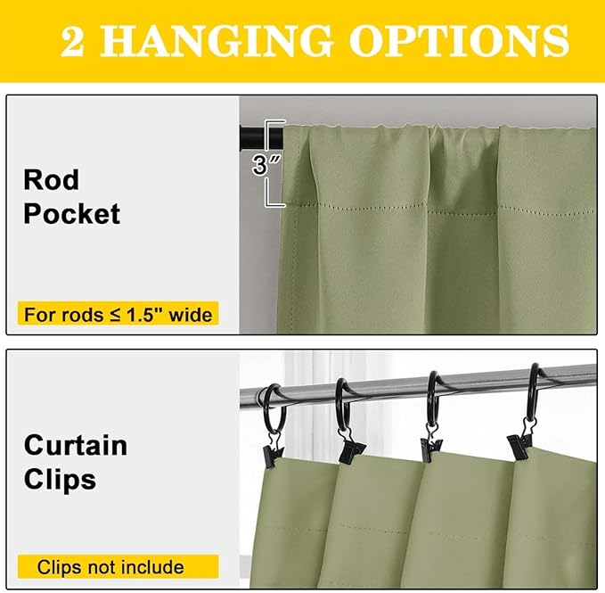 Extra Long Sage Green Blackout Curtains for Bedroom Living Room 120 Inches Long 2 Panels, Soft Solid Room Darkening Thermal Insulated Window Treatments, Rod Pocket Curtain, 50" Wx120 L