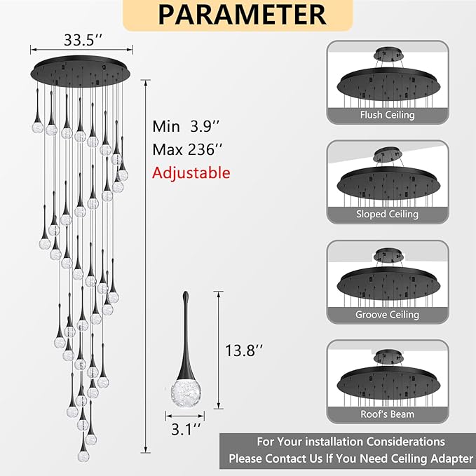 36 Light Modern Glam Crystal Chandelier for High Ceiling LED Dimmable Ceiling Pendant Light Staircase Foyer Enterway Living Room Chandelier Lighting Antique Black