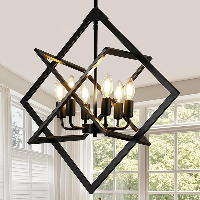 24" Modern Pendant Lights Kitchen Island, 6-Light Matte Black Farmhouse Pendant Light Fixtures, Industrial Hanging Pendant Lights Fixture for Kitchen Island Dining Room Bedroom Hallway Foyer Entryway