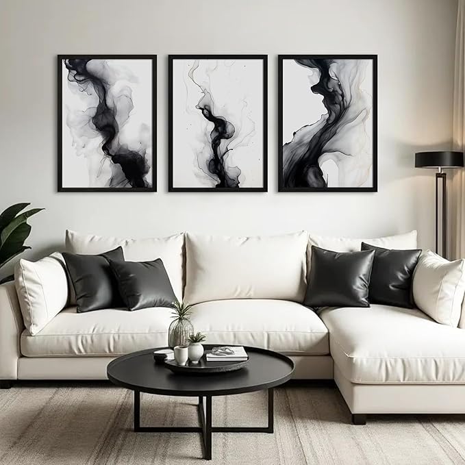 Black White Abstract Wall Art Decor Set of 3 Modern Wall Art Minimalist Canvas Wall Decor Black White Abstract Prints Modern Pictures Minimalist Artwork for Room Bedroom 12x16 Inch Framed
