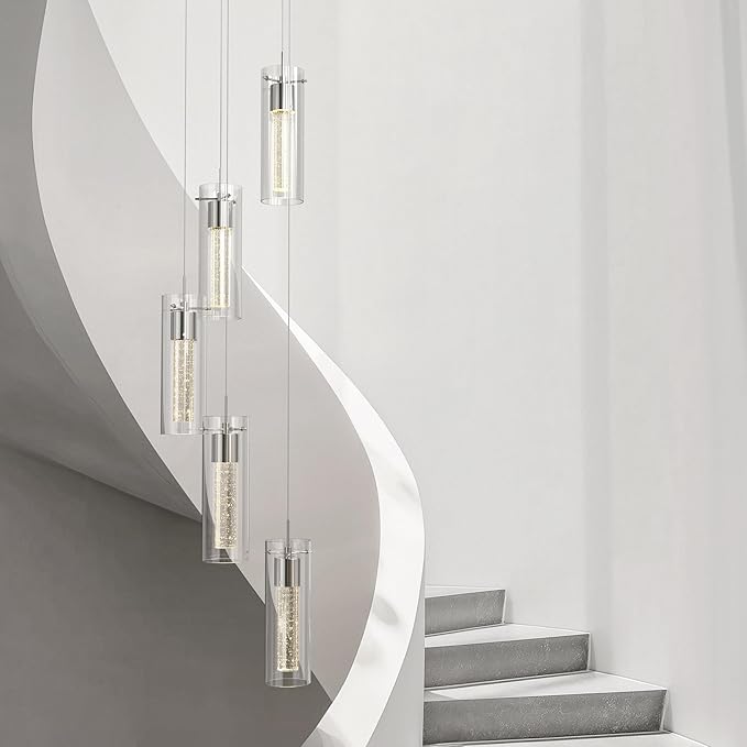 Alice 5-Light Chandelier Pendant Ceiling Light, Integrated Led and Bubble Glass, for Kitchen Island, Hallway, Entryway, Passway, Dining Room, Bedroom, Balcony Living Room