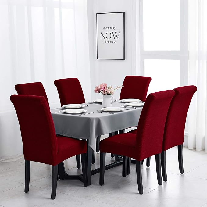Joccun Chair Covers for Dining Room Set of 4, Dining Chair Slipcovers Stretch Dining Room Chair Covers Seat Protector,Washable Parsons Chair Cover for Home,Banquet(Red Dahlia,4 Pack)