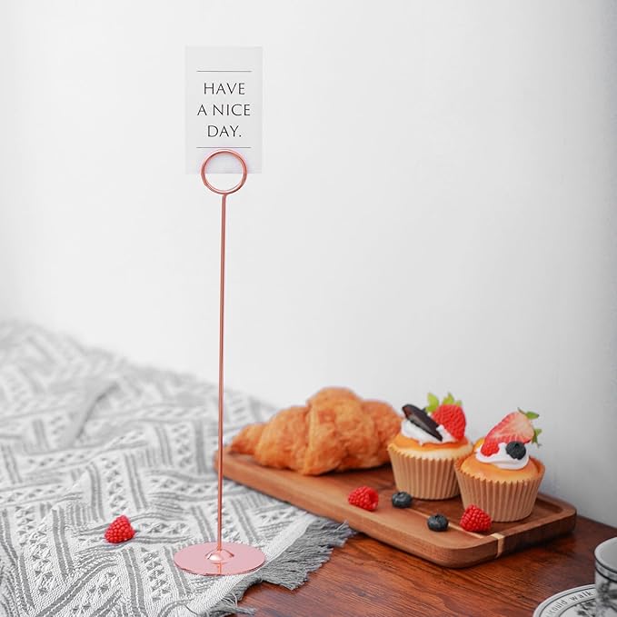 Urban Deco 16PK Table Number Holders Place Card Holders 12 Inch Table Card Holders Steel Card Holders for Photos, Food Signs, Memo Notes, Weddings, Restaurants, Birthdays (Rosegold)