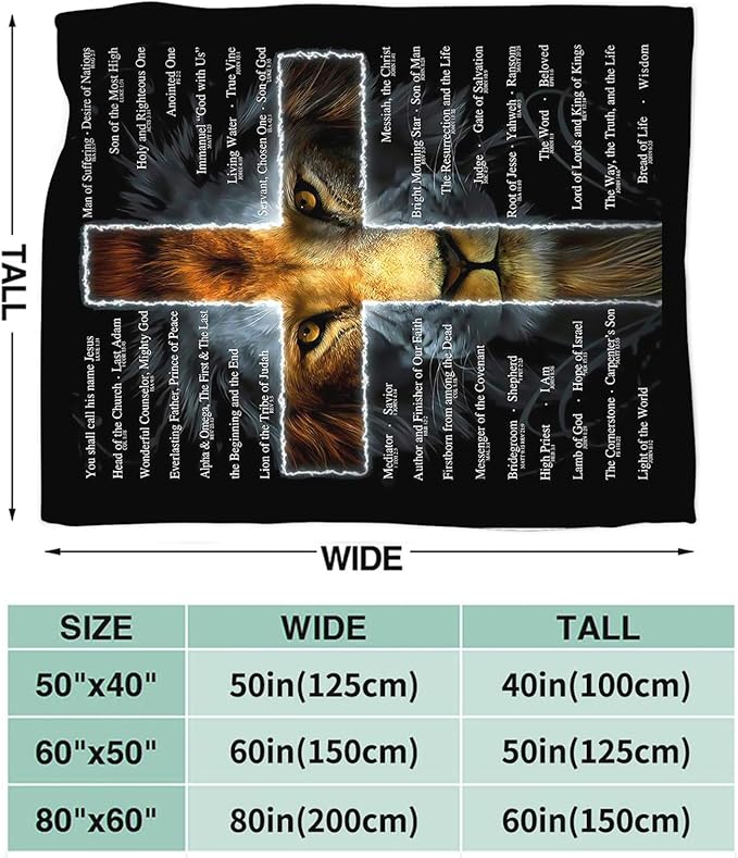 Tijuboni Christian Lion Throw Blanket Religious Gifts for Women Men Girls Boys Kids Adults Soft Flannel Fleece Blanket for Couch Sofa Bed Home Decor 60"x80"