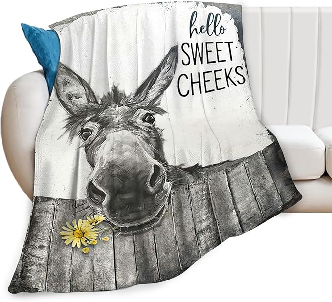 Tijuboni Funny Donkey Throw Blanket Donkey Gifts for Girls Boys Women Men Kids Adults Soft Flannel Fleece Blanket for Couch Sofa Bed Home Decor 60"x80"