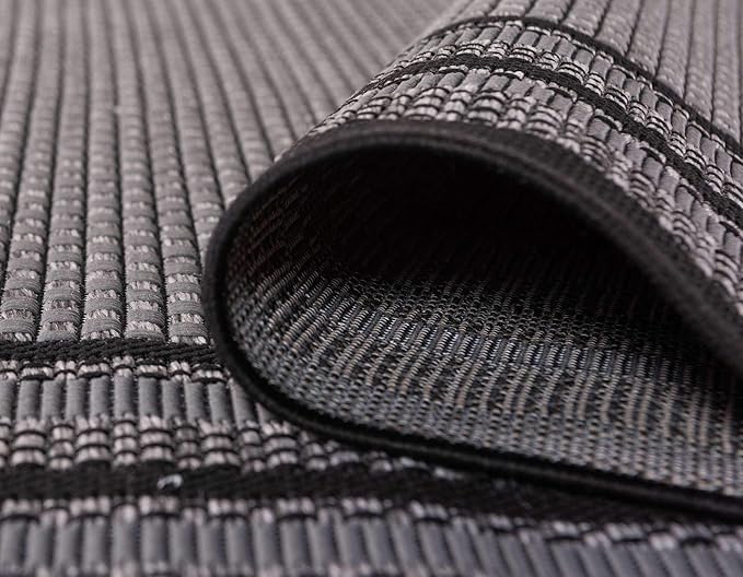 Unique Loom Outdoor Border Collection Area Rug - Multi Border (5' 3" x 8' Rectangle, Gray/ Black)