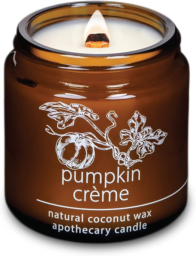 Hemlock Park Crackling Wood Wick Candle Handcrafted with Natural Coconut Wax (Small 4 oz, Pumpkin Crème)