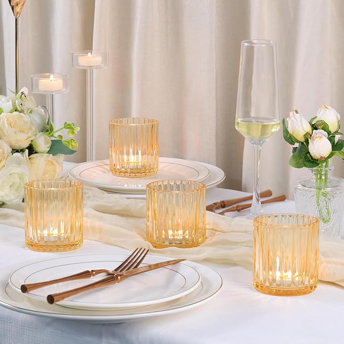Gold Large Votive Candle Holder Set of 8, Tea Lights Candle Holders for Wedding Table Centerpieces, Boho Decor, Home Dinner Birthday Party Decor, Bridal Shower and Holiday Decorations