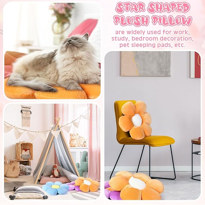 Reginary 4 Pcs Flower Floor Pillows Cute Plush Flower Throw Pillows Daisy Floor Seat Cushion Chair Pads for Christmas First Day of School for Sofa Couch Bed Decor(15 Inch,Bright Color)