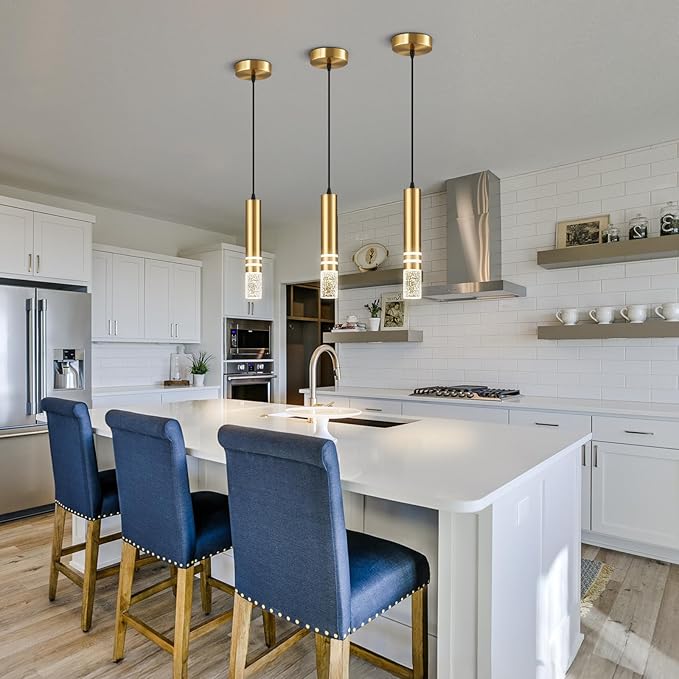 Pendant Lights Kitchen Island, Crystal Pendant Light Fixtures Mini 6W LED Modern Kitchen Pendant Lighting Over Sink and Living Room and Bedroom (Gold 2 Pack)