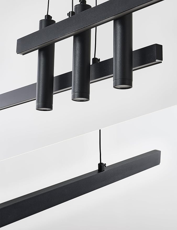 83" Modern Black Linear Pendant Lights Kitchen Island Lighting Minimalist Led Chandeliers Pool Table Light Dimmable Ceiling Hanging Light Fixture Dining Room with Remote Control
