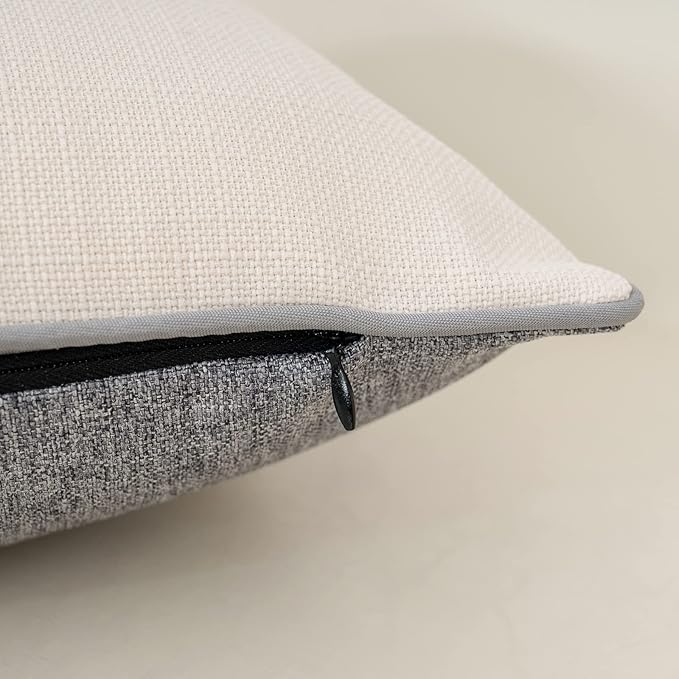 Yangest Patchwork Pillow Cover 20x20 Inch Luxury Cotton and Linen Cushion Cover Square Pillowcover for Couch Bedroom Living Room, Gray