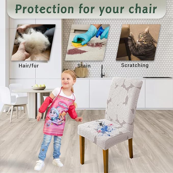 Dining Room Chair Covers Set of 4 Stretch Spandex Kitchen Chair Protector Slipcover Removable Washable Dining Chair Covers for Home, Party, Ceremony, Banquet (Light Grey)