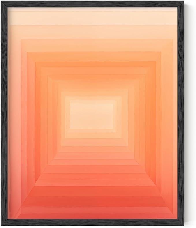 HAUS AND HUES Colorful Abstract Wall Art - Minimalist Retro Picture for Living Room Decor, Red and Pink Modern Wall Art Painting (Pink Geometric 2, Black Frame, 8x10)