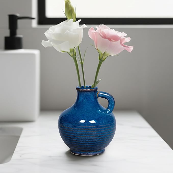 Sunddo Blue Ceramic Flower Vase, 6 Inch Small Modern Vase, Decorative Vases for Home Decor, Farmhouse Decor, Centerpieces, Entryway Living Room Dining Table Kitchen Decor