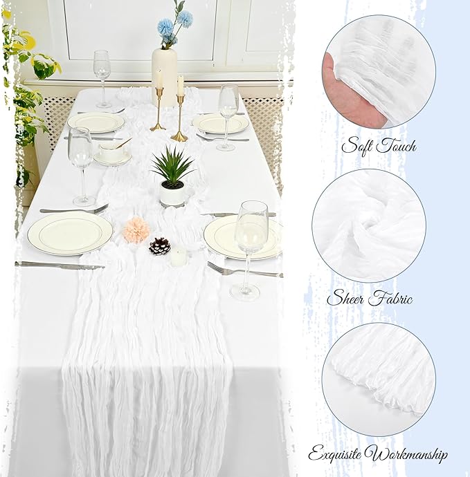 15 Pack White Cheesecloth Table Runner 17 x 108 Inch Fall Thanksgiving Boho Rustic Farmhouse Gauze Cheese Cloth Runner for Wedding Party Baby Shower Home Decor Holiday Decorations